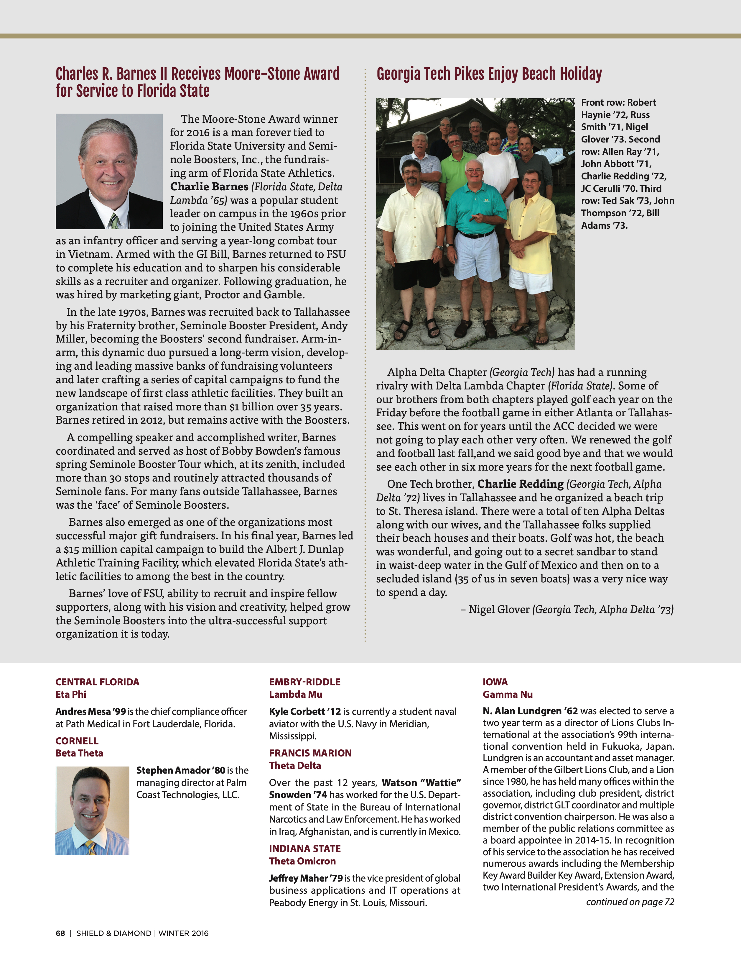 Charles R. Barnes II Receives Moore-Stone Award for Service to Florida State